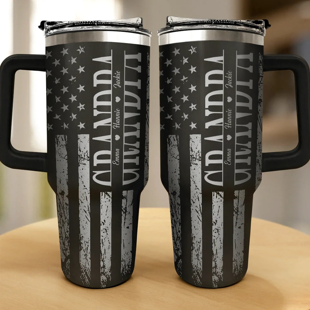 Gift For Father, Happy, Dad - Children - Stars & Stripes Dad Grandpa We Love You - Personalized Engraved 40oz Tumbler