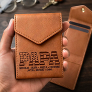 Gift For Father, Independence Day, Proud, Custom Text - Stars & Stripes Dad Papa - Personalized Leather Slim Wallet