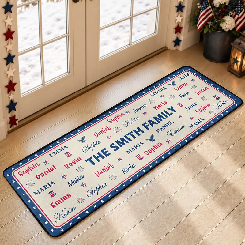 Sentimental,America 250th,Christmas,Family,Custom Text - Stars & Stripes Family Name Christmas - Personalized Runner Rug