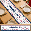 Sentimental, America 250th, Christmas, Family, Custom Text - Stars & Stripes Family Name Christmas - Personalized Table Runner