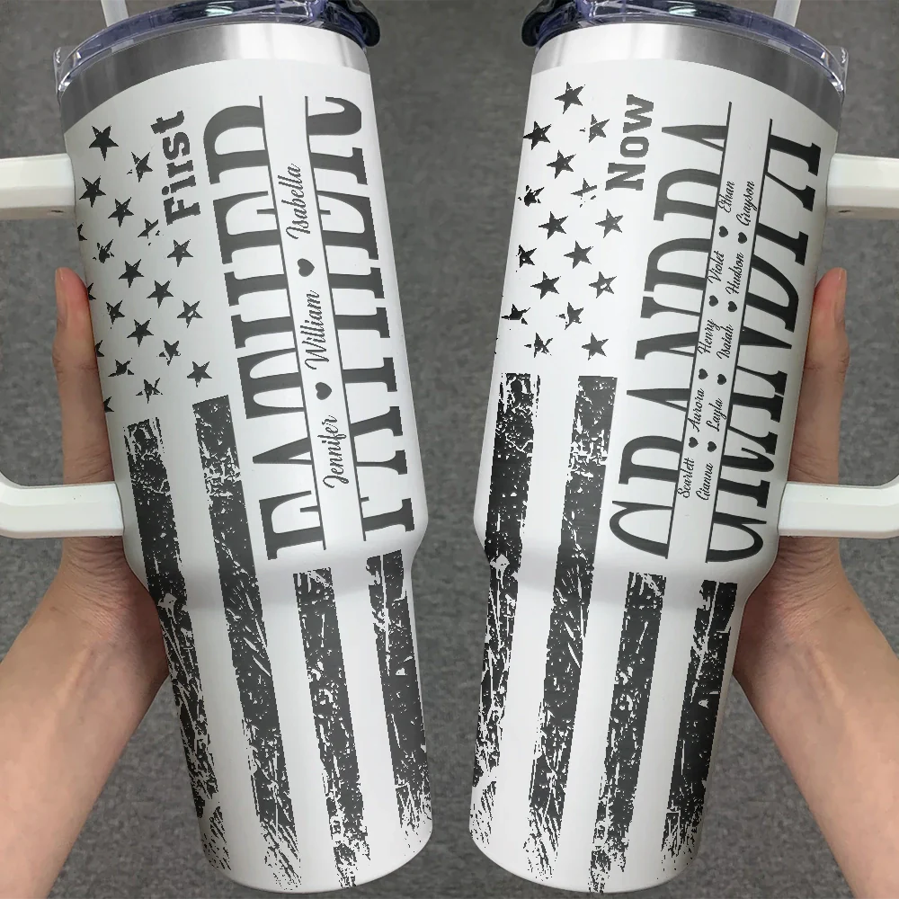 Gift For Father,Gift For Grandpa - Stars & Stripes First Dad Now Grandpa - Personalized Engraved 40oz Tumbler