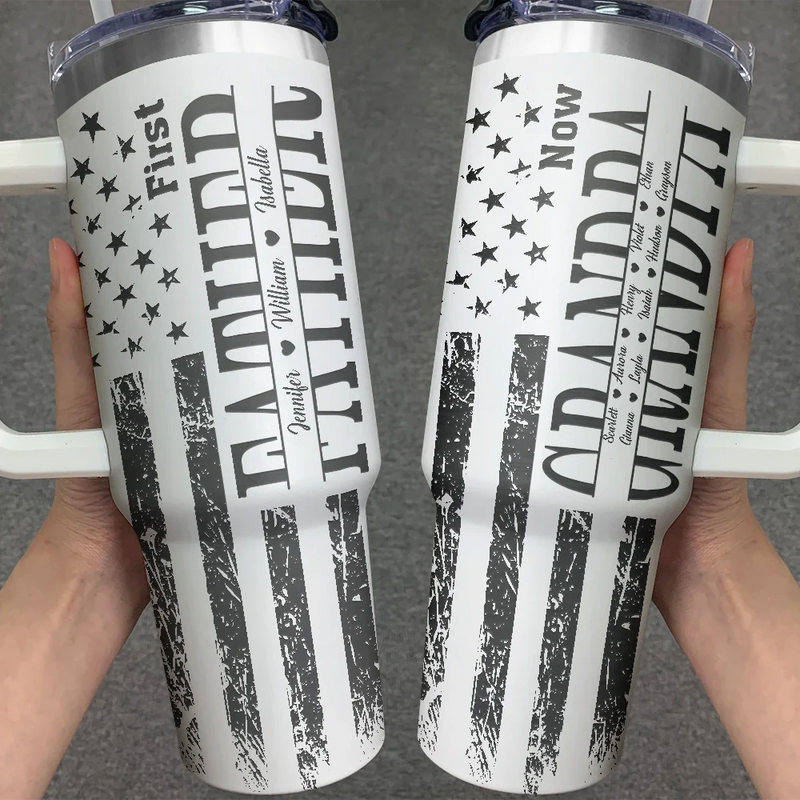 Gift For Father,Gift For Grandpa - Stars & Stripes First Dad Now Grandpa - Personalized Engraved 40oz Tumbler