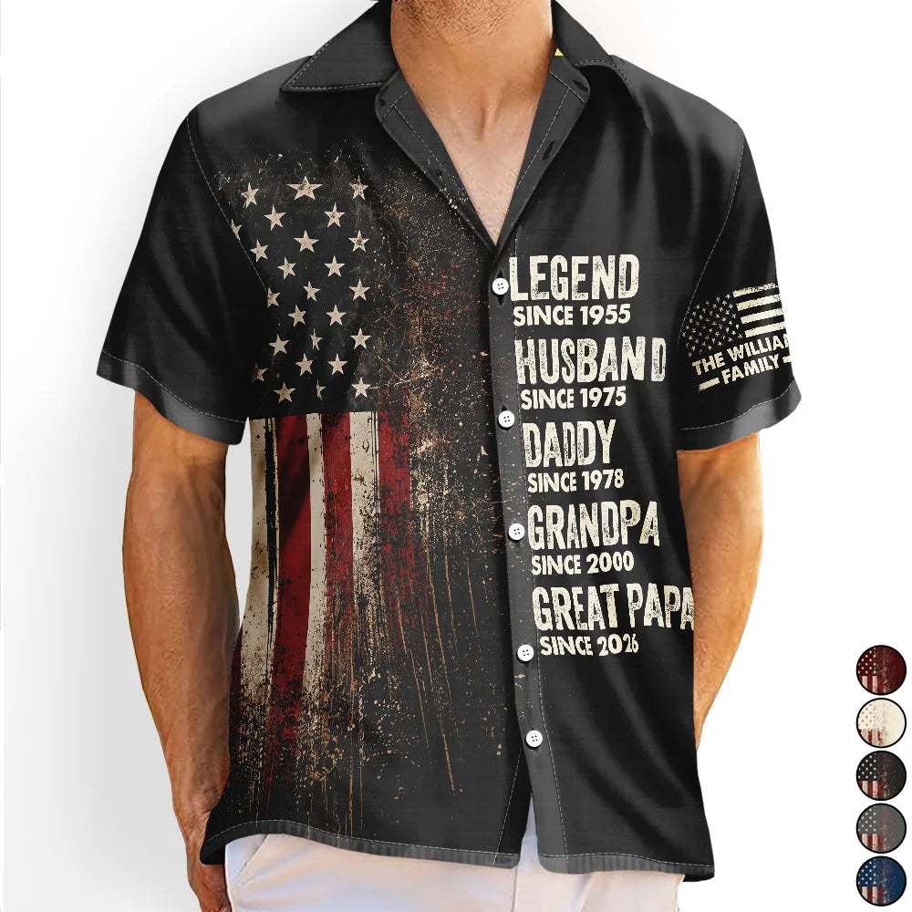 Independence Day,Gift For Father,Gift For Grandpa,Top Market,Proud - Stars & Stripes Legend Husband Dad Papa - Personalized Hawaiian Shirt