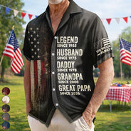 Independence Day,Gift For Father,Gift For Grandpa,Top Market,Proud - Stars & Stripes Legend Husband Dad Papa - Personalized Hawaiian Shirt