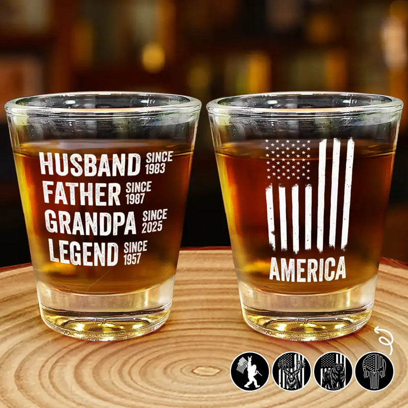 Gift For Father,Funny - Stars & Stripes Legend Husband Daddy Since - Personalized Shot Glass