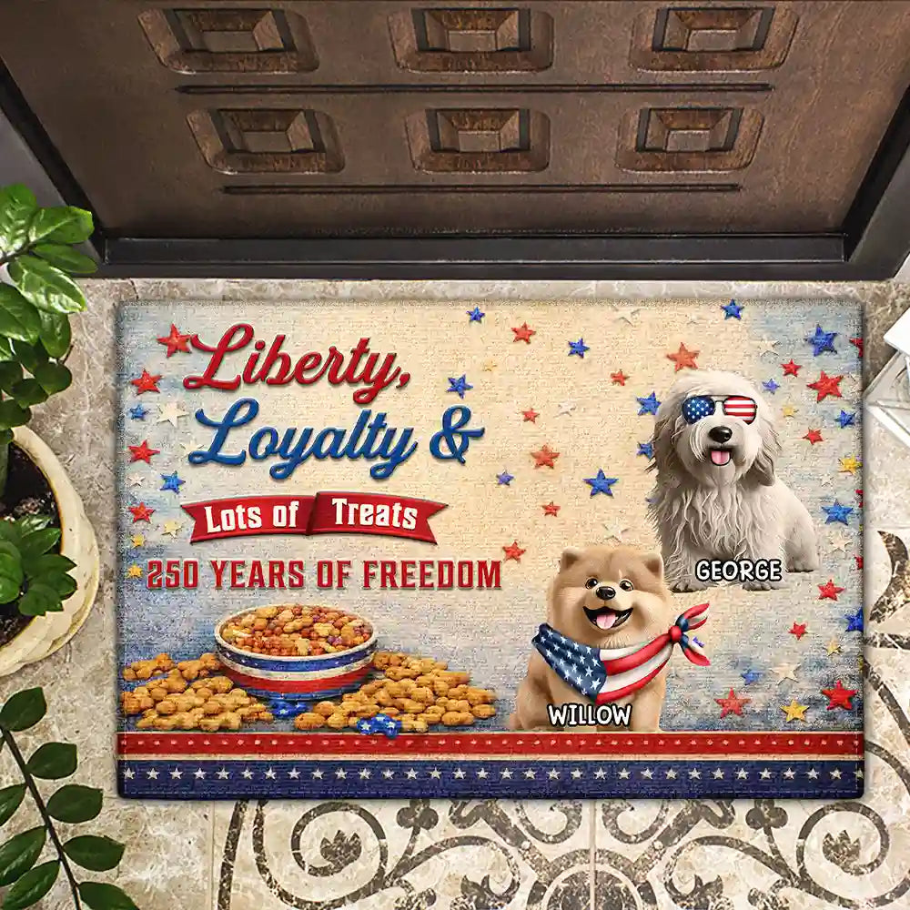 Funny,Independence Day,Pet Lovers,Pet Mom,Pet Dad - Stars & Stripes Liberty Loyalty Lot Of Treats - Personalized Doormat