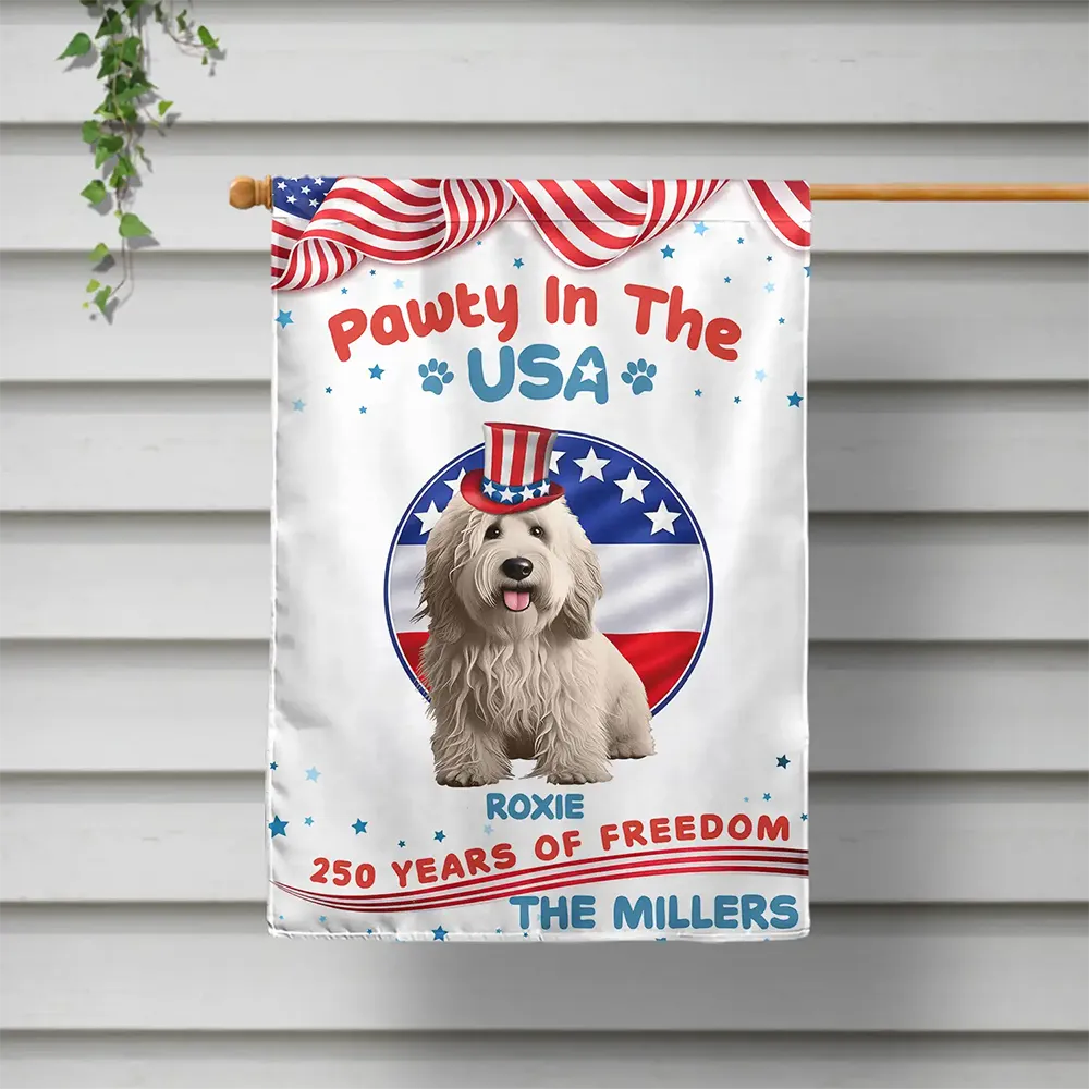 Dog Lovers,Dog Mom,Dog Dad,Funny,Independence Day - Stars & Stripes Pawty In The USA - Personalized Flag