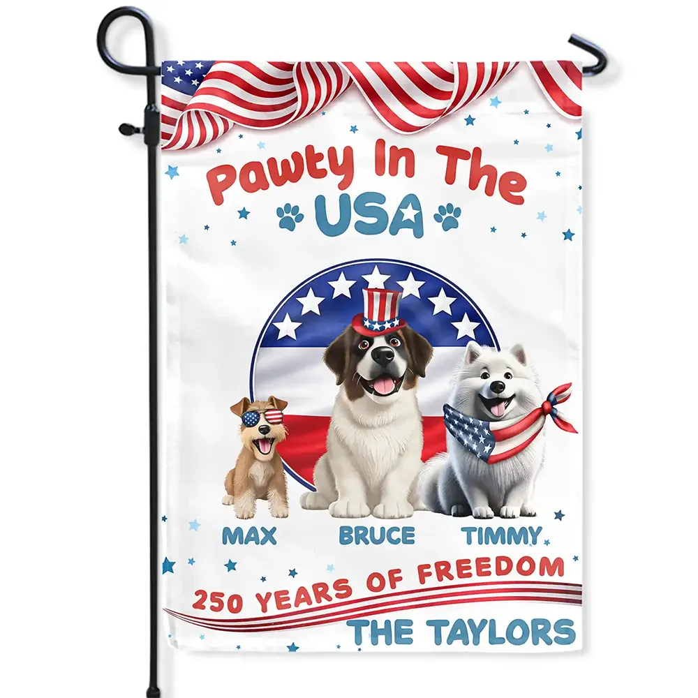 Dog Lovers,Dog Mom,Dog Dad,Funny,Independence Day - Stars & Stripes Pawty In The USA - Personalized Flag