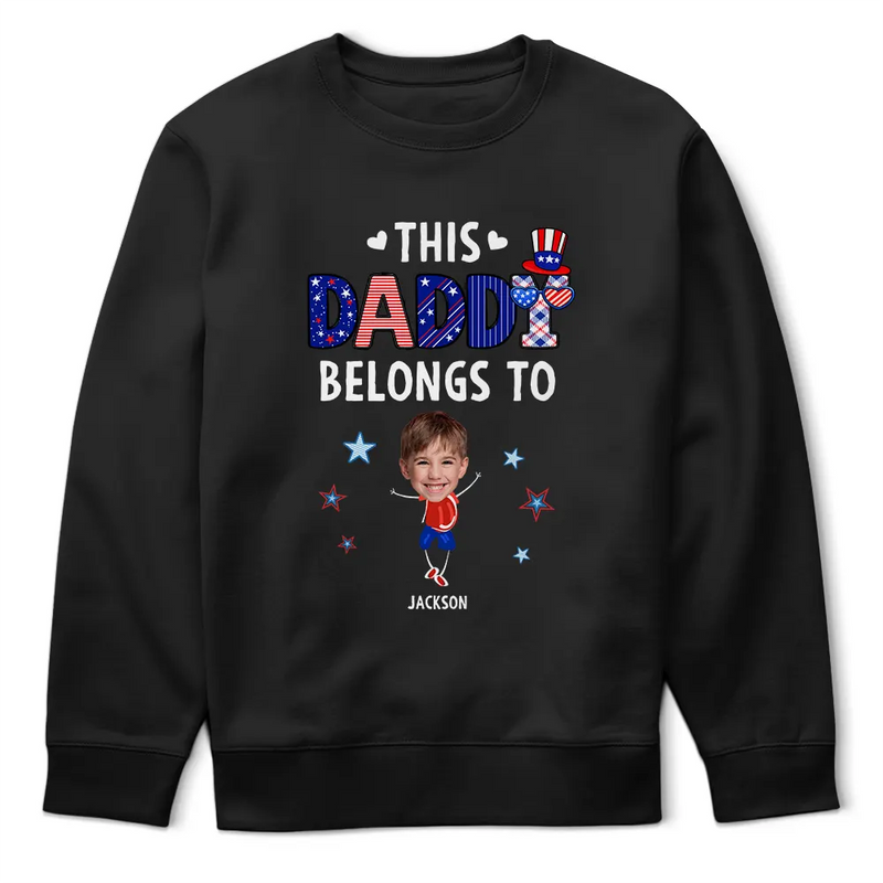 Independence Day, Stick Figure, Gift For Grandpa, Proud, Custom Text - Stars & Stripes This Grandpa Belongs To Kid Stick Figures - Personalized T Shirt
