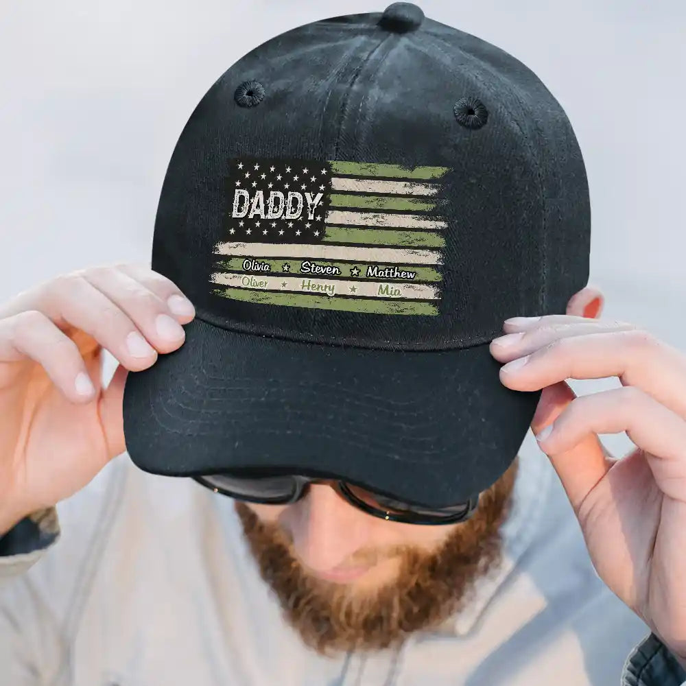 Gift For Father,Gift For Grandpa,Independence Day,America 250th,Happy,Gift For Men - Stars & Stripes US Flag American Dad Grandpa - Personalized Vintage Washed Denim Cap