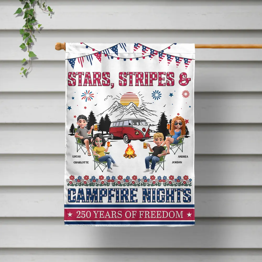 Gift For Couples,Gift For Husband,Gift For Wife,Gift For Boyfriend,Gift For Girlfriend,Gift For Bestie,Gift For Sibling,Gift For Sisters,Gift For Brothers,Camping,Independence Day,Happy - Stars & Stripes & Campfire Nights - Personalized Flag