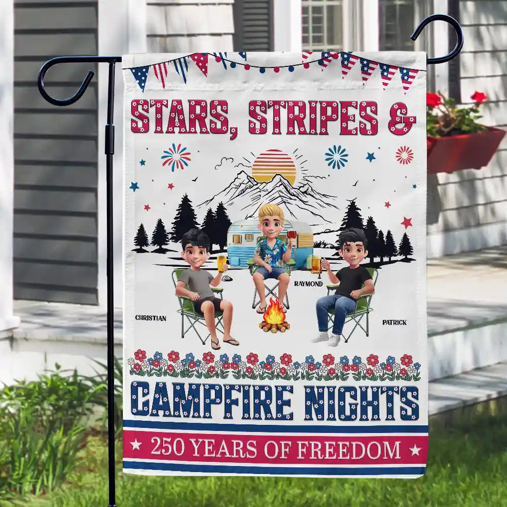 Gift For Couples,Gift For Husband,Gift For Wife,Gift For Boyfriend,Gift For Girlfriend,Gift For Bestie,Gift For Sibling,Gift For Sisters,Gift For Brothers,Camping,Independence Day,Happy - Stars & Stripes & Campfire Nights - Personalized Flag