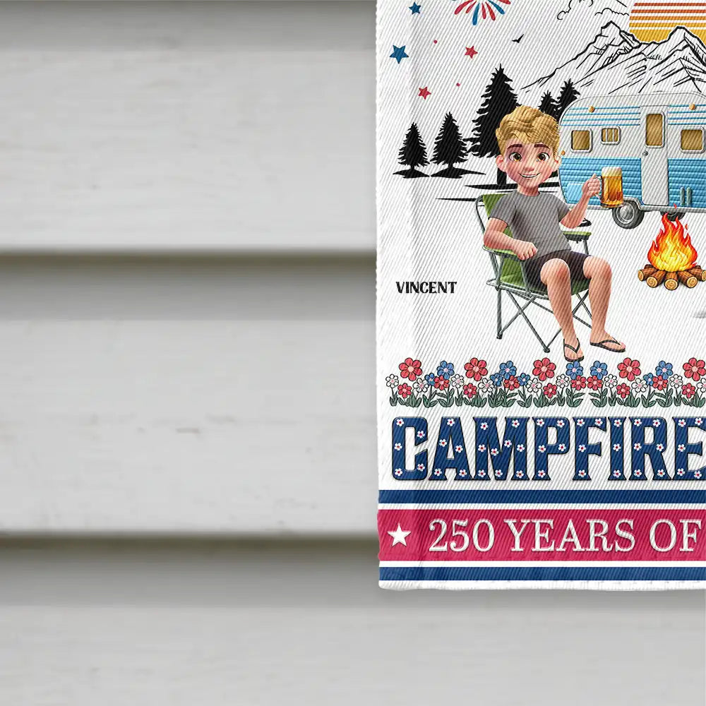 Gift For Couples,Gift For Husband,Gift For Wife,Gift For Boyfriend,Gift For Girlfriend,Gift For Bestie,Gift For Sibling,Gift For Sisters,Gift For Brothers,Camping,Independence Day,Happy - Stars & Stripes & Campfire Nights - Personalized Flag