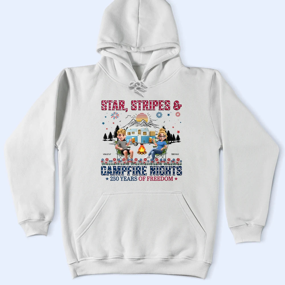 Camping,Campsite,Happy,Independence Day - Stars & Stripes & Campfire Nights - Personalized T Shirt