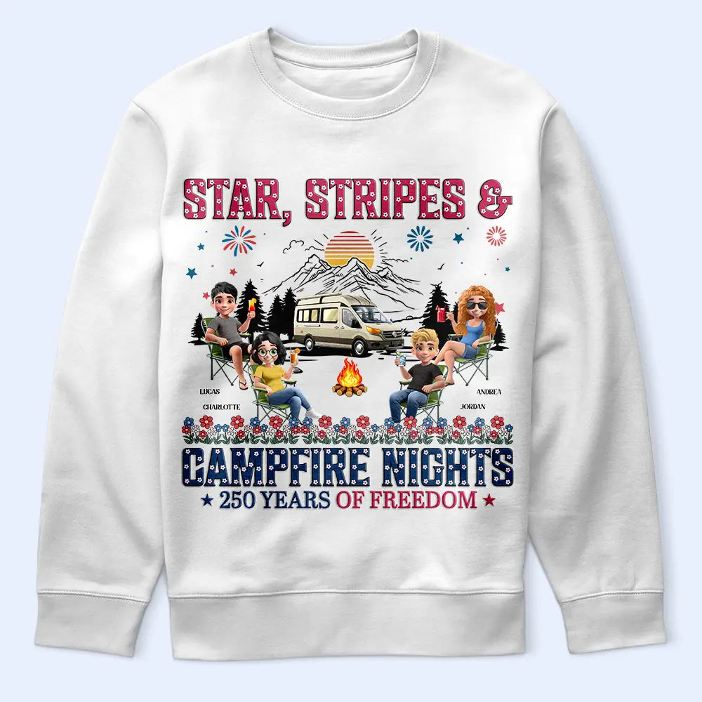 Camping,Campsite,Happy,Independence Day - Stars & Stripes & Campfire Nights - Personalized T Shirt