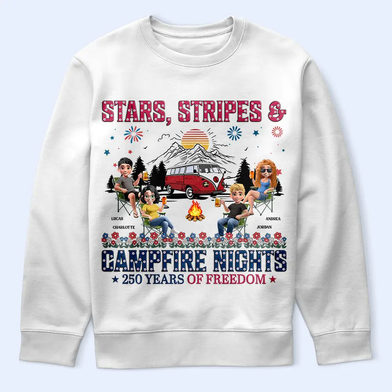 Camping,Campsite,Happy,Independence Day - Stars & Stripes & Campfire Nights - Personalized T Shirt