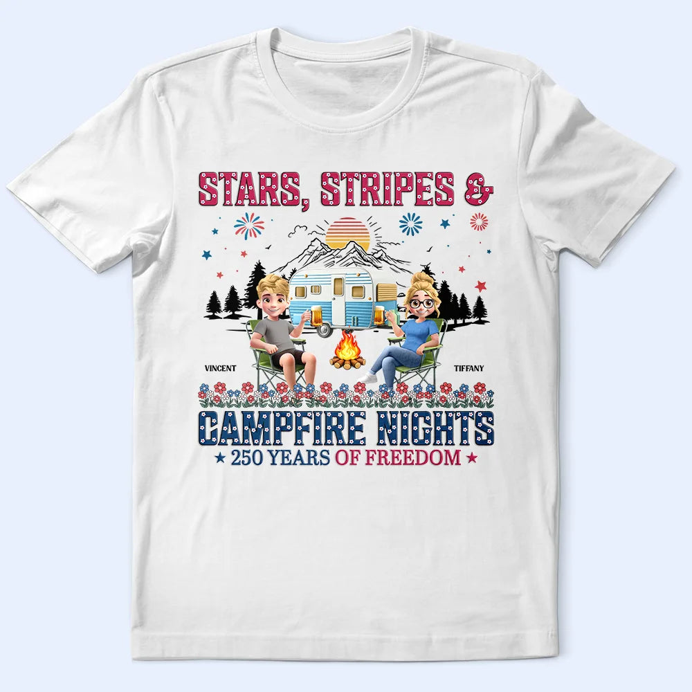 Camping,Campsite,Happy,Independence Day - Stars & Stripes & Campfire Nights - Personalized T Shirt