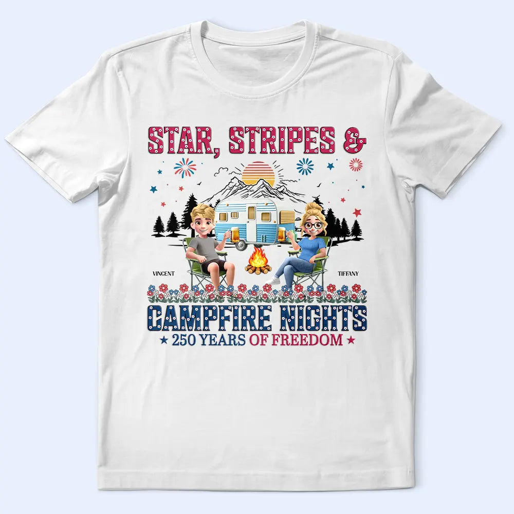 Camping,Campsite,Happy,Independence Day - Stars & Stripes & Campfire Nights - Personalized T Shirt