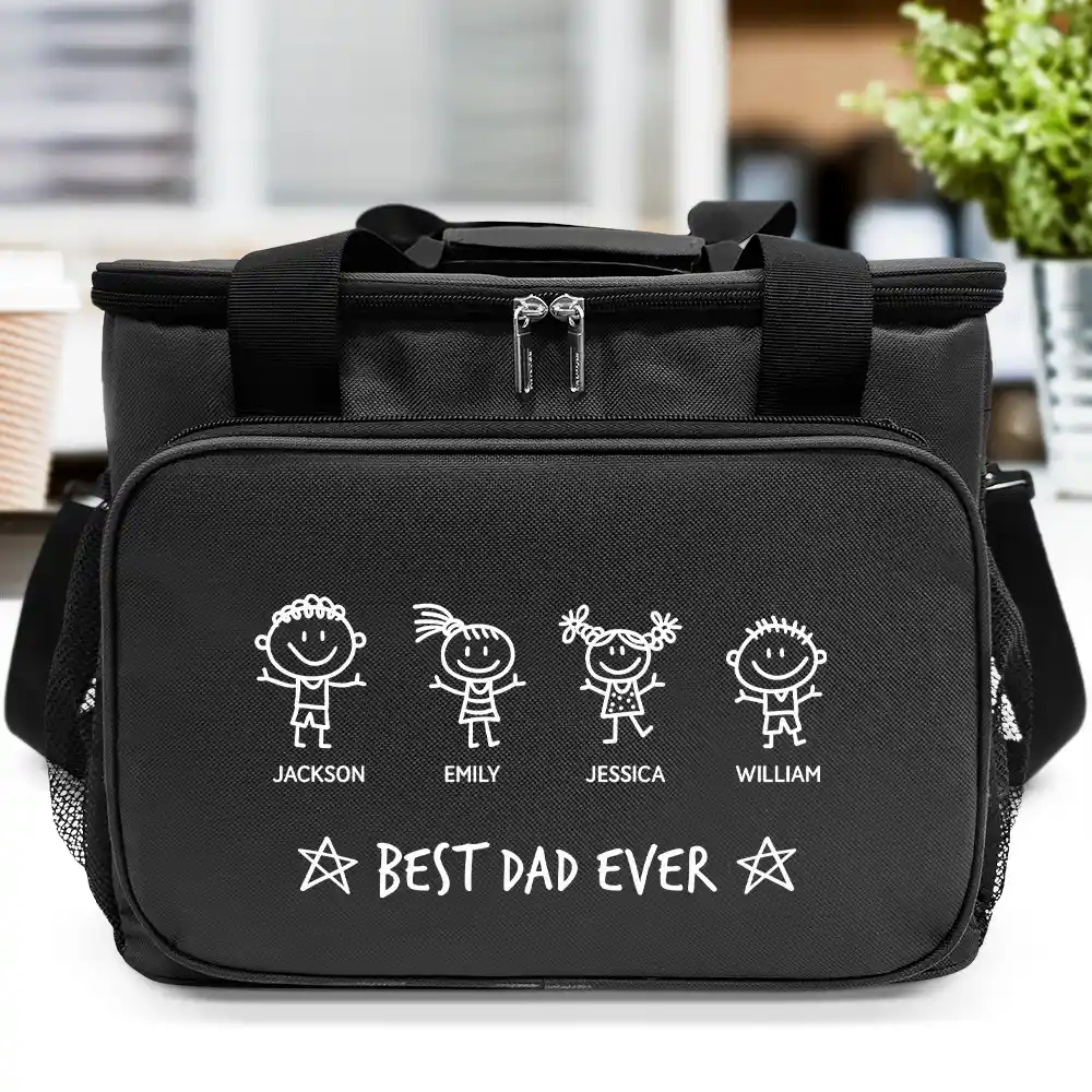 Gift For Husband,Gift For Yourself,Gift For Men,Gift For Grandpa,Gift For Father,Love - Stick Figure Best Dad Grandpa Ever - Personalized Lunch Bag, Cooling Tote