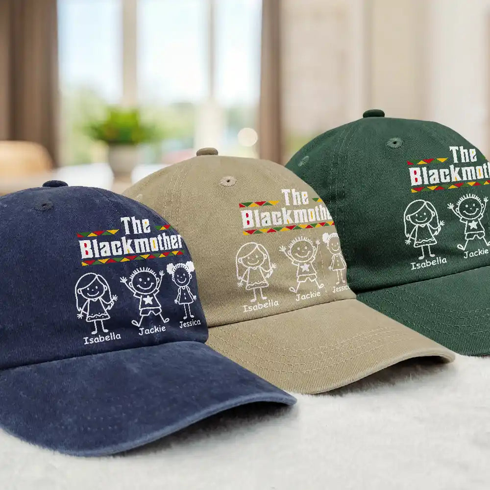 Gift For Mother,Gift For Father,Afro Dad,Afro Mom,Afro,Non-Eng,Icon,Confident - Stick Figures The Blackfather - Personalized Vintage Washed Denim Cap