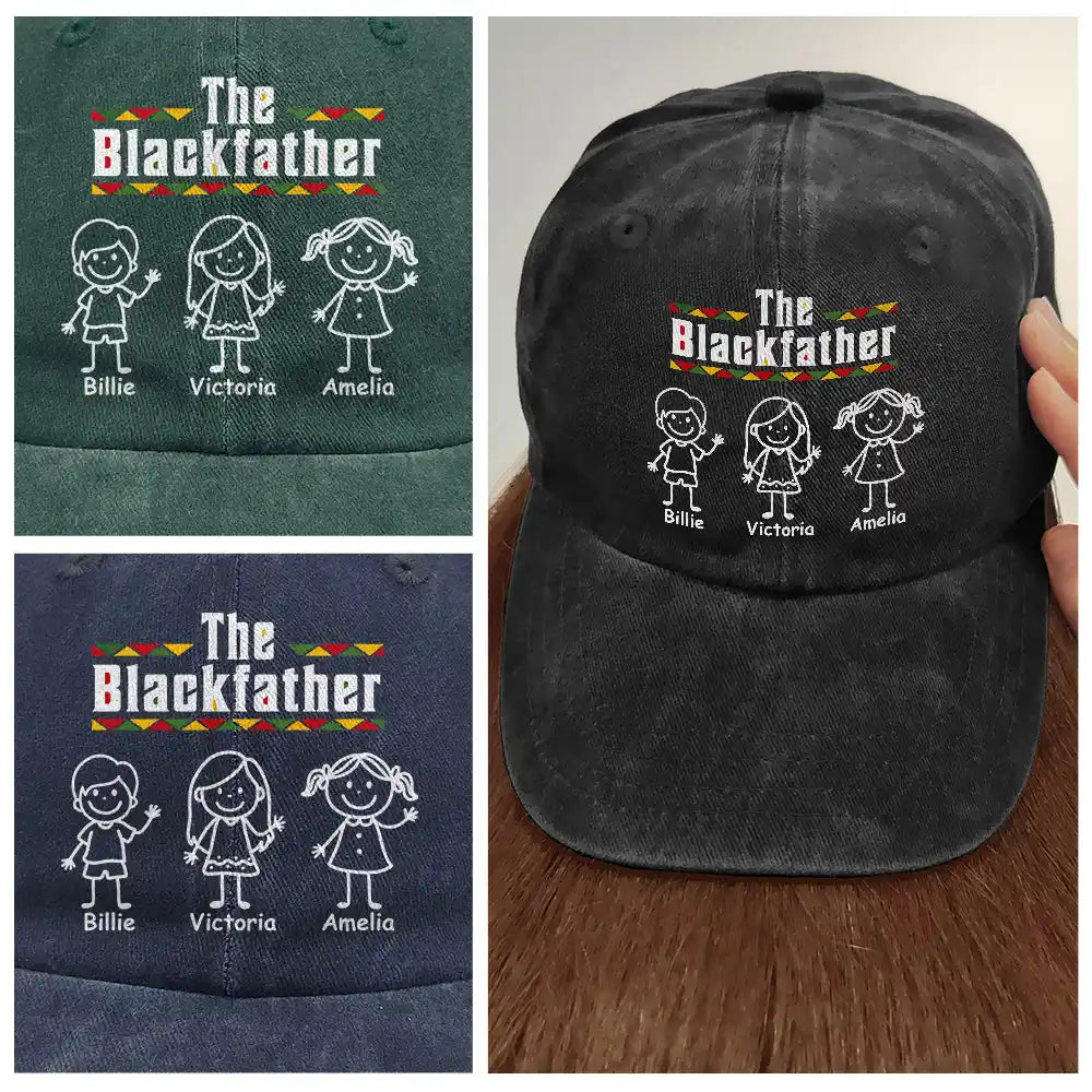 Gift For Mother,Gift For Father,Afro Dad,Afro Mom,Afro,Non-Eng,Icon,Confident - Stick Figures The Blackfather - Personalized Vintage Washed Denim Cap