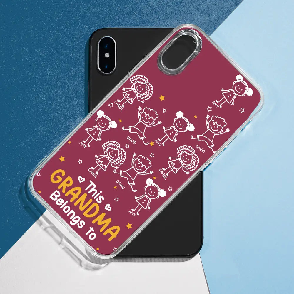 Gift For Father,Gift For Mother,Gift For Grandma,Gift For Grandpa,Happy - Stick Figures This Grandpa Grandma Belongs To Kids Pet - Personalized Clear Phone Case