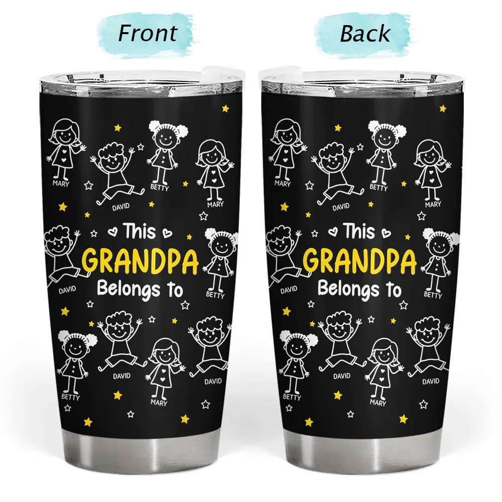 Gift For Father, Gift For Mother, Gift For Grandma, Gift For Grandpa, Happy - Stick Figures This Grandpa Grandma Belongs To Kids Pet - Personalized Tumbler