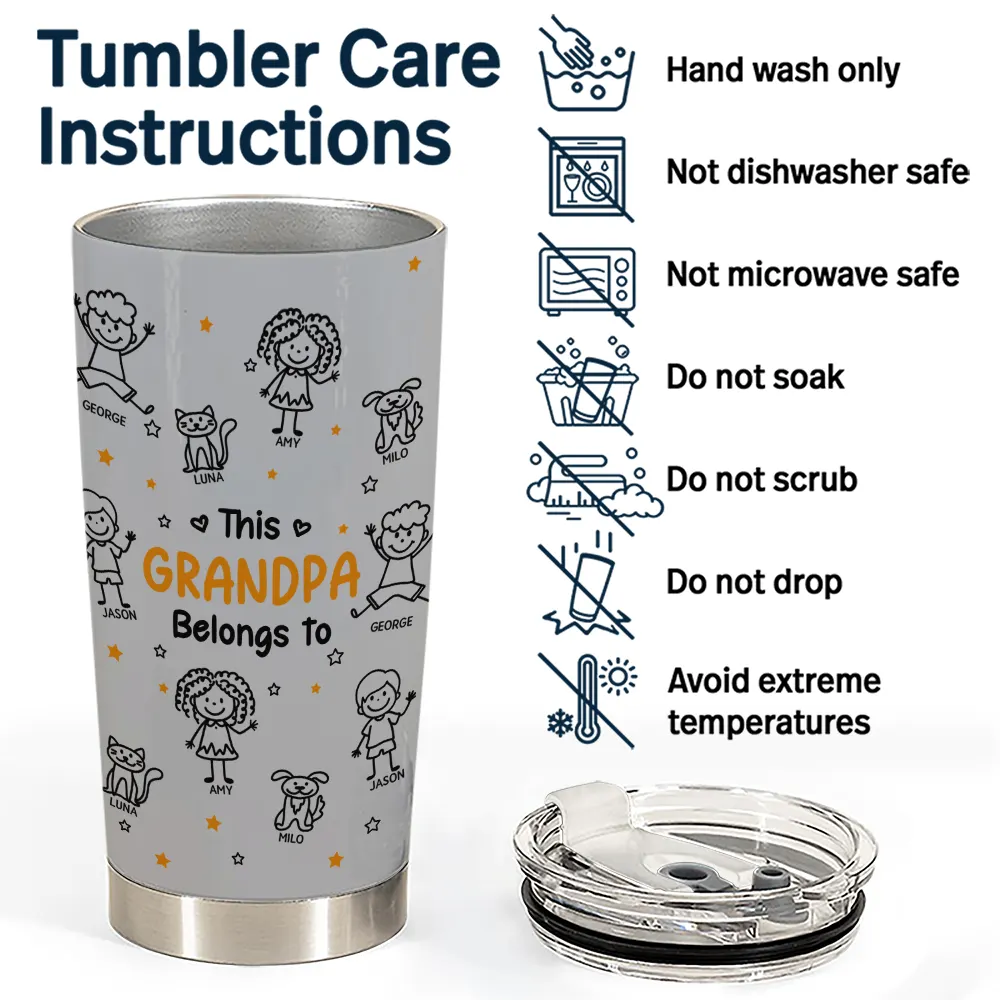 Gift For Father, Gift For Mother, Gift For Grandma, Gift For Grandpa, Happy - Stick Figures This Grandpa Grandma Belongs To Kids Pet - Personalized Tumbler