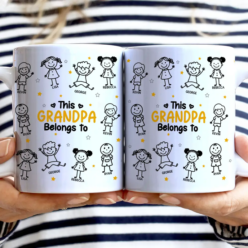 Gift For Father,Gift For Mother,Gift For Grandma,Gift For Grandpa,Happy - Stick Figures This Grandpa Grandma Belongs To Kids Pet - Personalized White Edge-to-Edge Mug