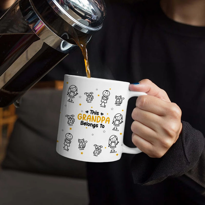 Gift For Father,Gift For Mother,Gift For Grandma,Gift For Grandpa,Happy - Stick Figures This Grandpa Grandma Belongs To Kids Pet - Personalized White Edge-to-Edge Mug