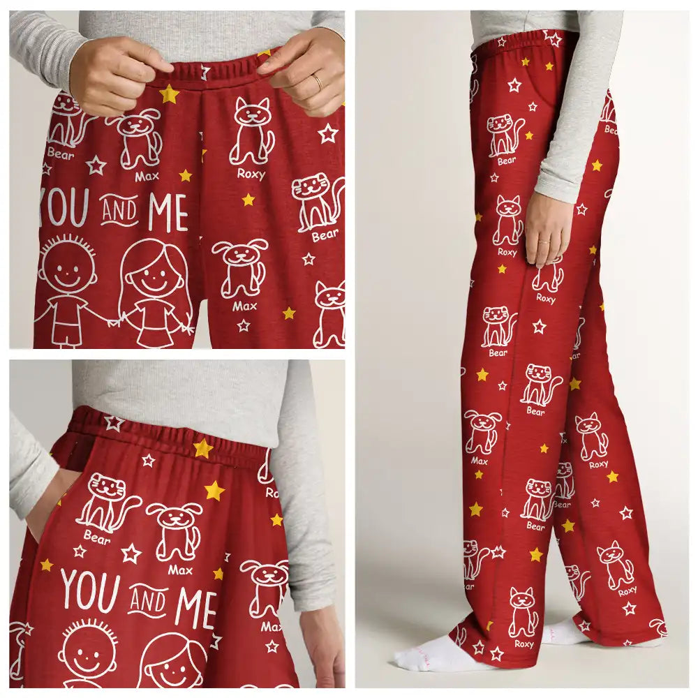 Gift For Couples,Gift For Husband,Gift For Wife,Gift For Boyfriend,Gift For Girlfriend,LGBT,Gift For Women,Gift For Men,Dog Lovers,Pet Lovers,Cat Lovers,Dog Couple,Cat Couple,Pet Couple,Love,Stick Figure - Stick Figures You Me And The Dog Cat - Personalized Pajama Pants
