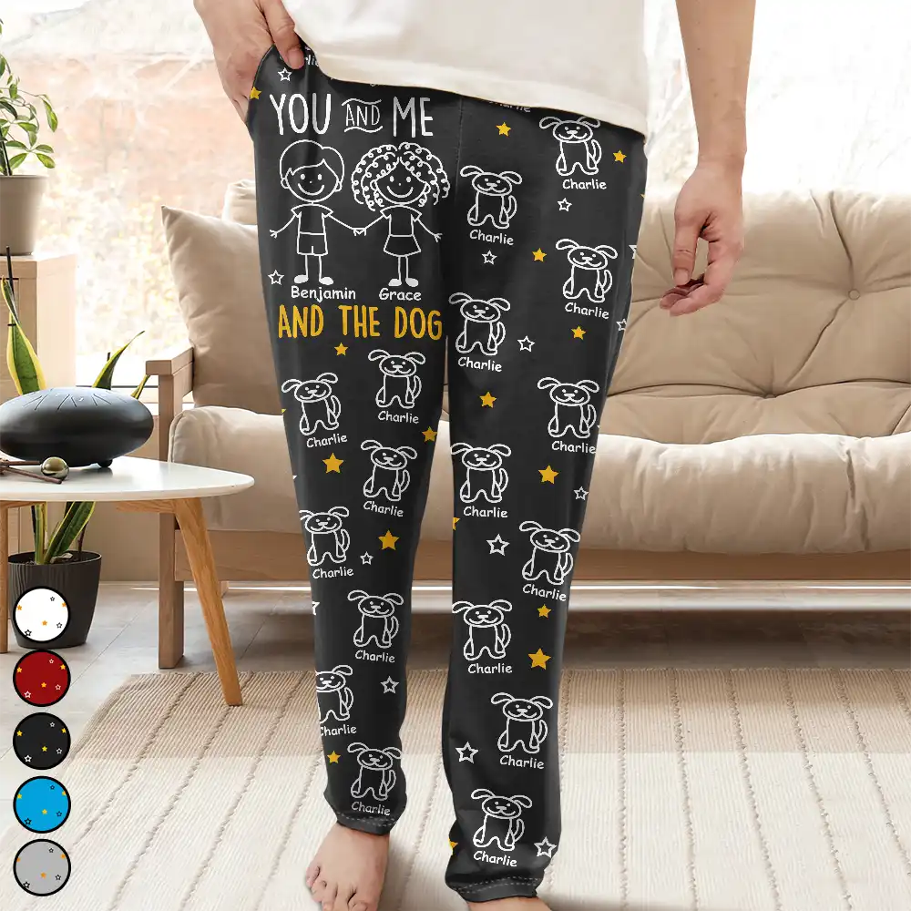 Stick Figures You Me And The Dog Cat - Personalized Pajama Pants