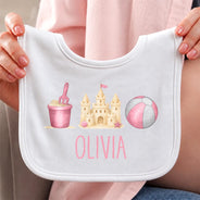Adorable, New Baby, New Mom, Gift For Mother, Summer, Icon - Summer Beach Toys Trio - Personalized Baby Bib