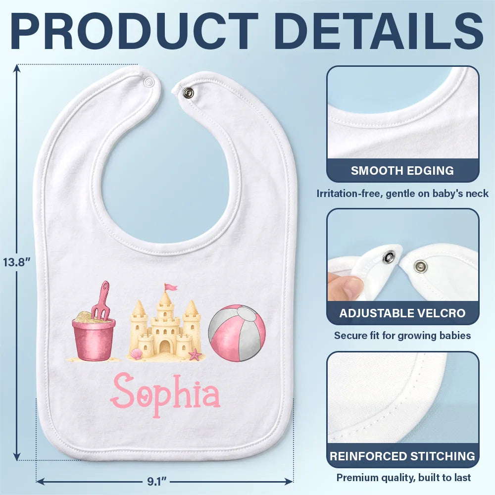 Adorable, New Baby, New Mom, Gift For Mother, Summer, Icon - Summer Beach Toys Trio - Personalized Baby Bib