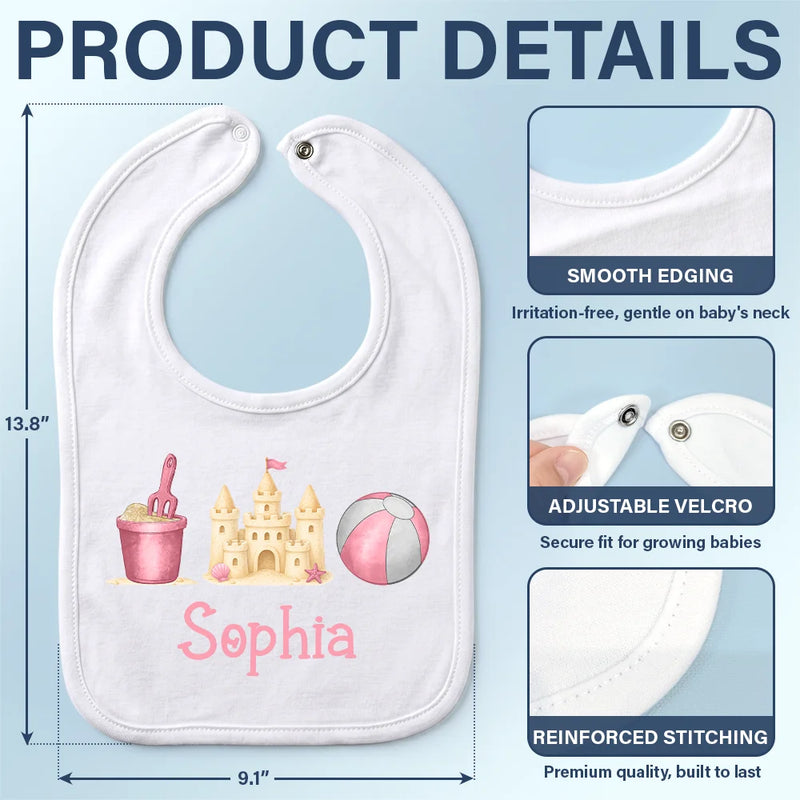 Adorable, New Baby, New Mom, Gift For Mother, Summer, Icon - Summer Beach Toys Trio - Personalized Baby Bib
