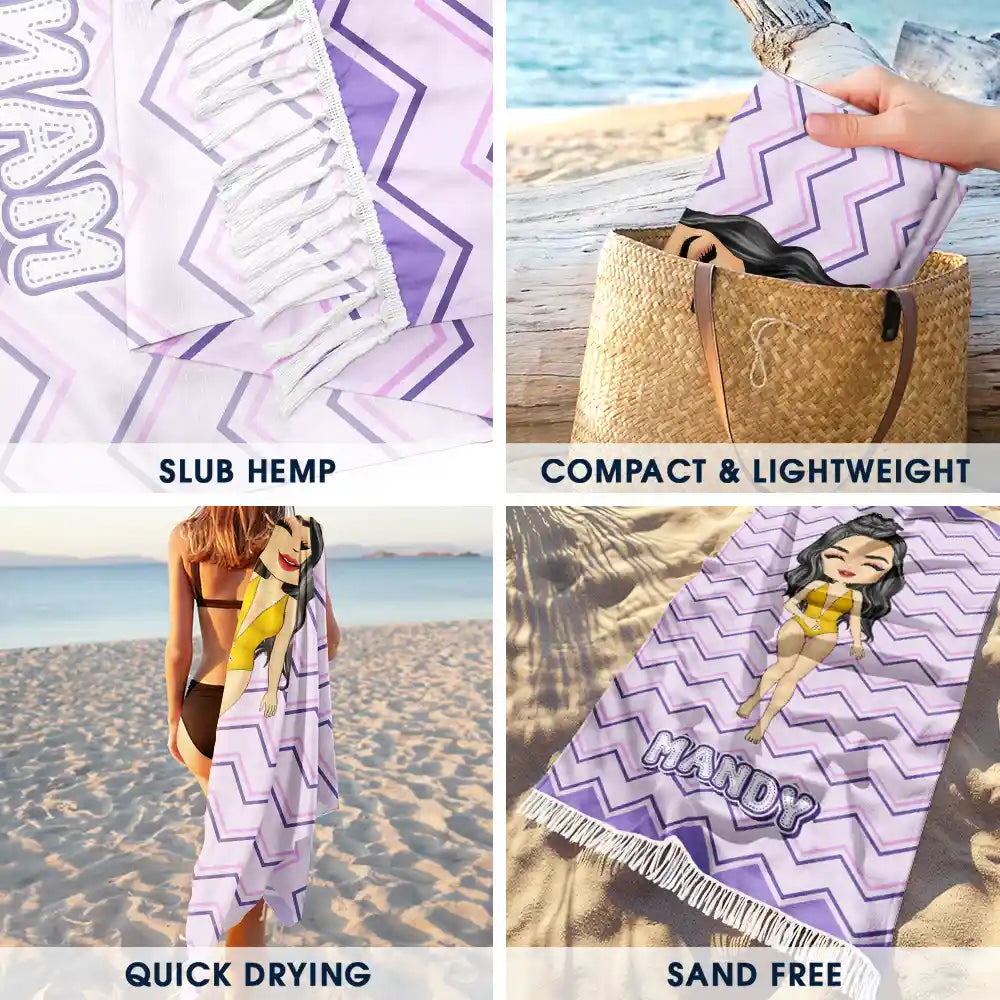 Gift For Women, Gift For Yourself, Summer, Travel, Happy, Beach - Summer Beach Travel Girl - Personalized Turkish Beach Towel
