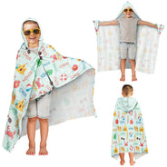 Gift For Kids, Beach, Happy - Summer Beach Vacation Holiday Vibe Cute Icon Custom Name - Personalized Hooded Beach Towel