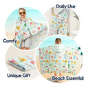 Gift For Kids, Beach, Happy - Summer Beach Vacation Holiday Vibe Cute Icon Custom Name - Personalized Hooded Beach Towel