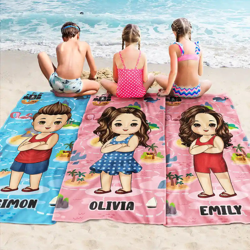 Gift For Kids, Beach, Happy - Summer Beach Vacation Holiday Vibe Maze Labyrinth - Personalized Beach Towel