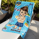 Gift For Kids, Beach, Happy - Summer Beach Vacation Holiday Vibe Maze Labyrinth - Personalized Beach Towel