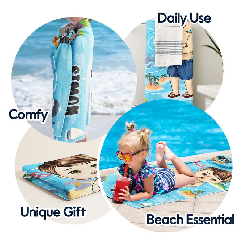 Gift For Kids, Beach, Happy - Summer Beach Vacation Holiday Vibe Maze Labyrinth - Personalized Beach Towel