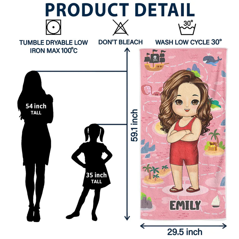 Gift For Kids, Beach, Happy - Summer Beach Vacation Holiday Vibe Maze Labyrinth - Personalized Beach Towel