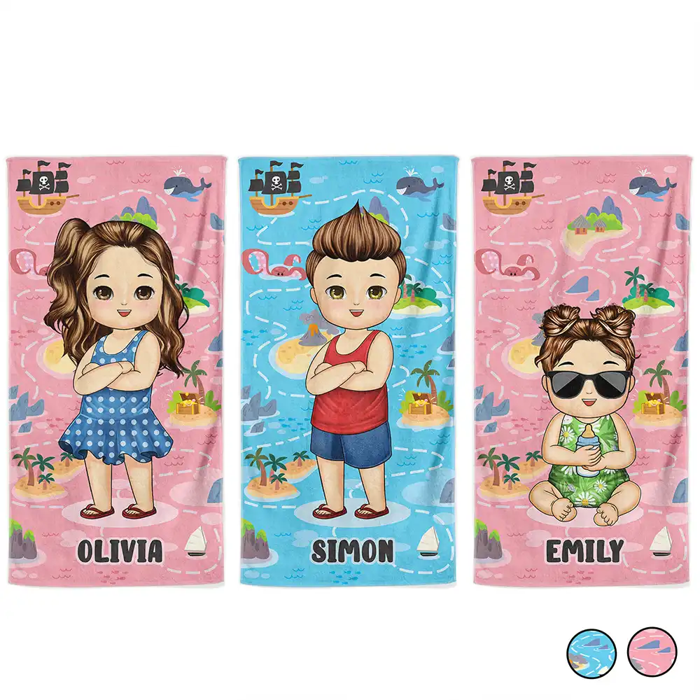 Gift For Kids, Beach, Happy - Summer Beach Vacation Holiday Vibe Maze Labyrinth - Personalized Beach Towel