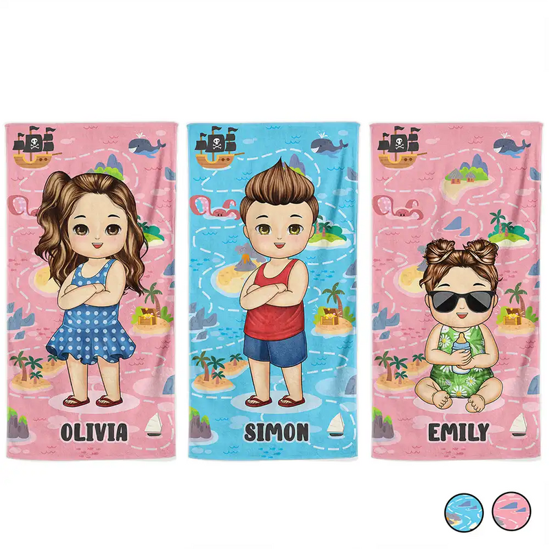 Gift For Kids, Beach, Happy - Summer Beach Vacation Holiday Vibe Maze Labyrinth - Personalized Beach Towel