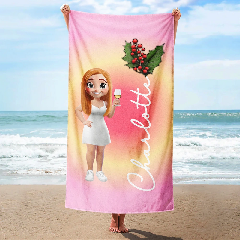 Gift For Women, Gift For Bestie, Happy - Summer Birth Flower Gradient Aura Colorful Angel Glow - Personalized Beach Towel