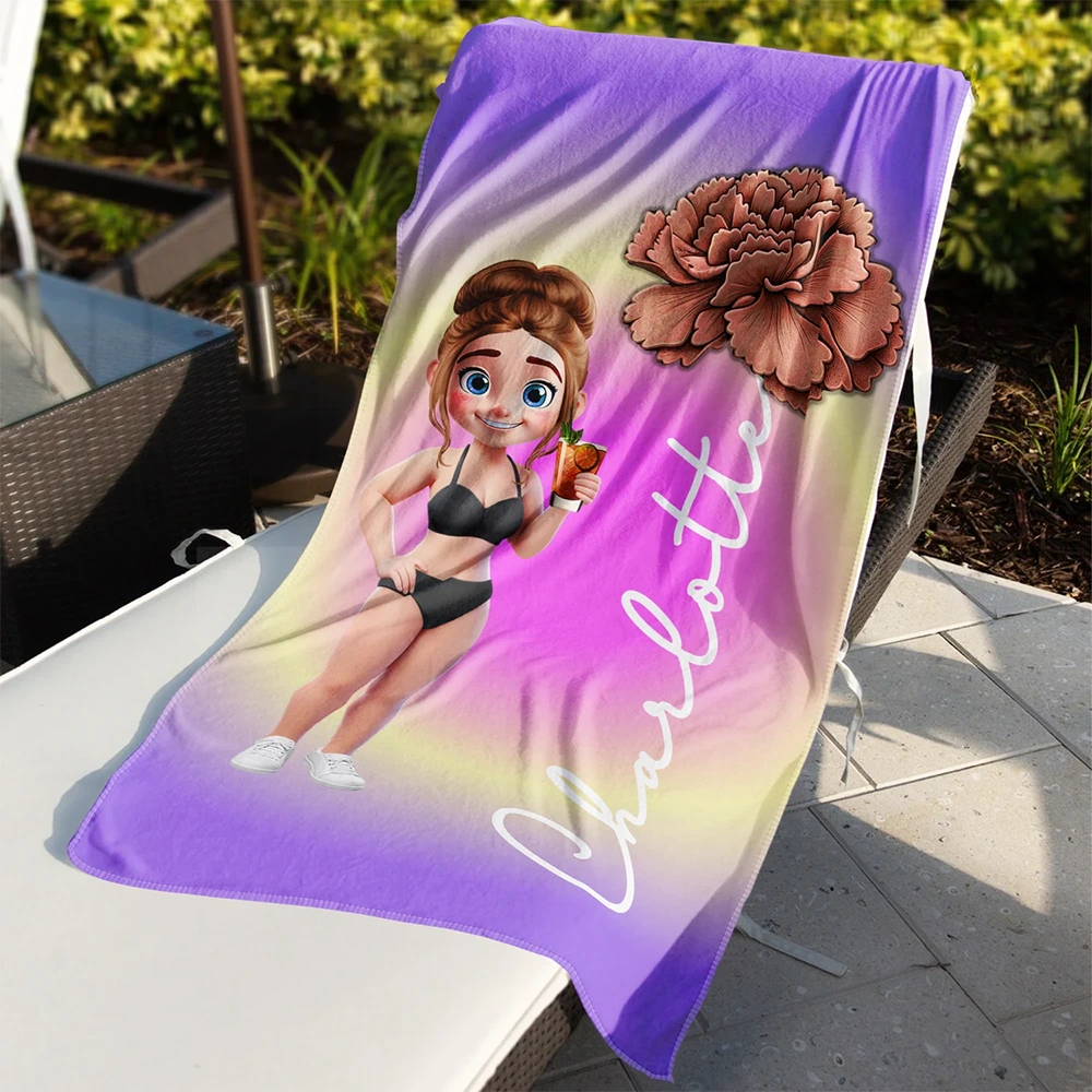 Gift For Women, Gift For Bestie, Happy - Summer Birth Flower Gradient Aura Colorful Angel Glow - Personalized Beach Towel