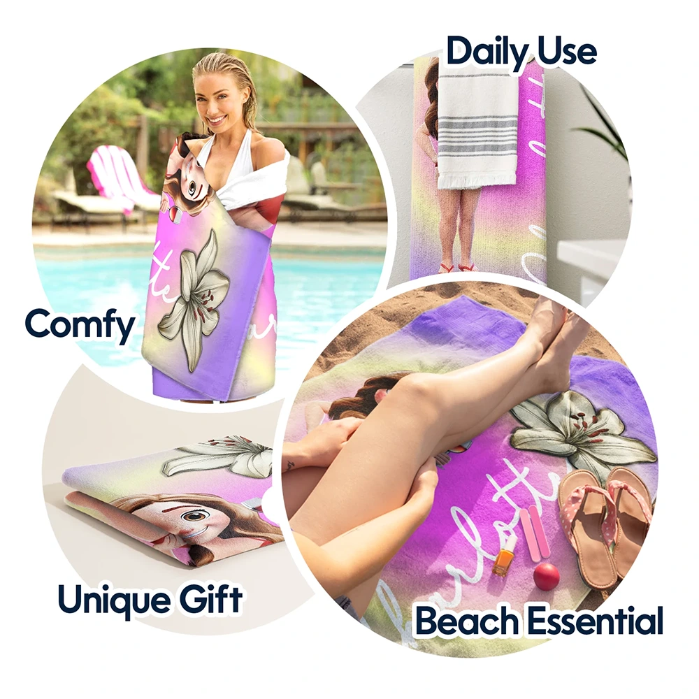 Gift For Women, Gift For Bestie, Happy - Summer Birth Flower Gradient Aura Colorful Angel Glow - Personalized Beach Towel