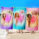 Gift For Women, Gift For Bestie, Happy - Summer Birth Flower Gradient Aura Colorful Angel Glow - Personalized Beach Towel