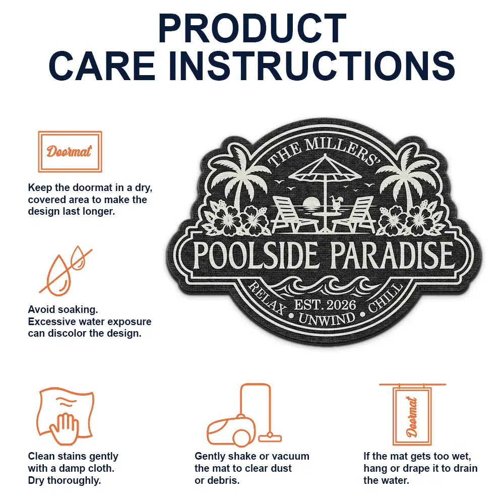 Top Market, Playful, Family, Summer, Poolside, Outdoor Decor, Icon - Summer Family Welcome To Our Poolside Paradise - Personalized Custom Shaped Doormat