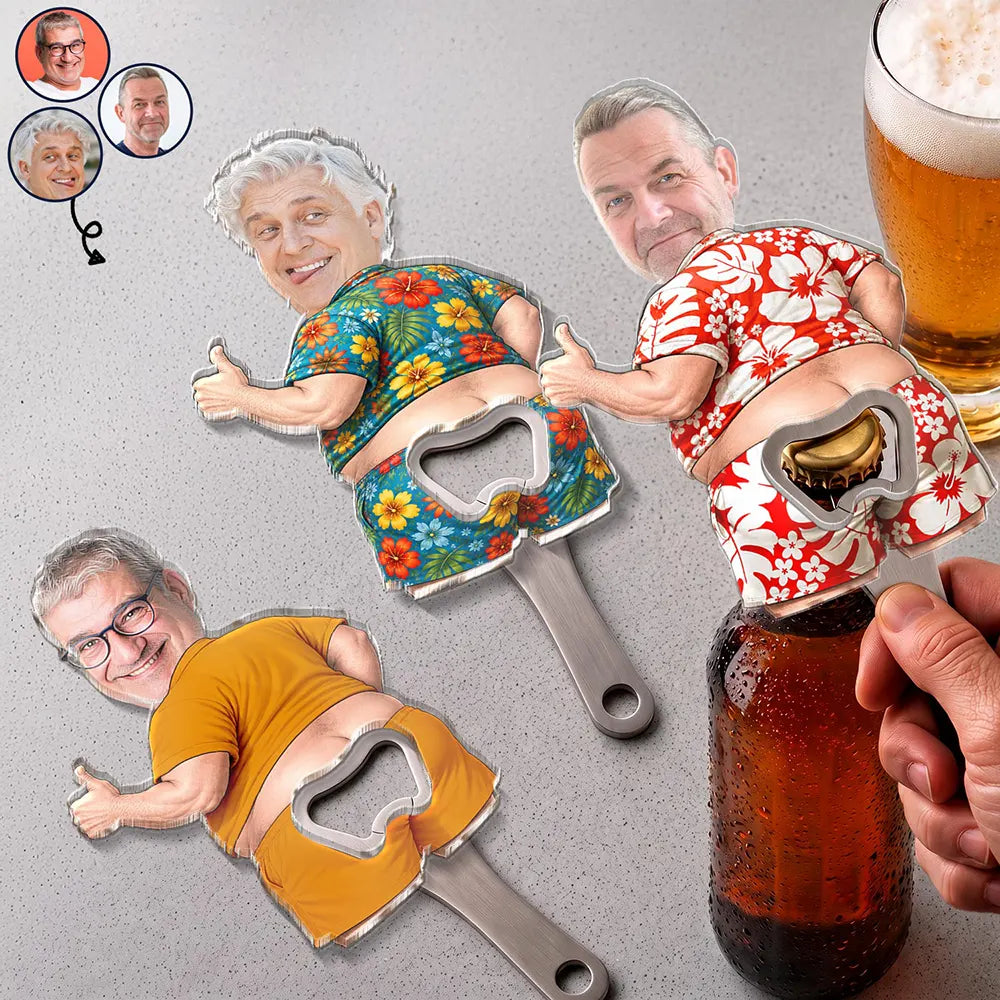 Custom Photo Summer Man Funny Face Cut - Personalized Custom Shaped Bottle Opener